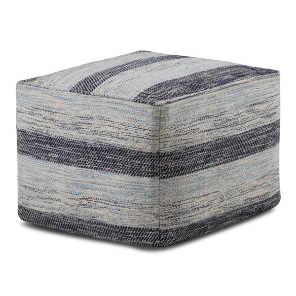 HomeRoots 18" Blue Cotton Pouf Ottoman - Modern Bohemian Accent for Comfort, Versatile Seating & Decor Use 638516