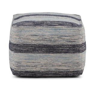 HomeRoots 18" Blue Cotton Pouf Ottoman - Modern Bohemian Accent for Comfort, Versatile Seating & Decor Use 638516