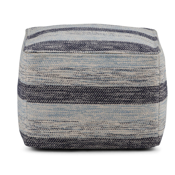 HomeRoots 18" Blue Cotton Pouf Ottoman - Modern Bohemian Accent for Comfort, Versatile Seating & Decor Use 638516