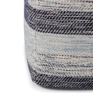 HomeRoots 18" Blue Cotton Pouf Ottoman - Modern Bohemian Accent for Comfort, Versatile Seating & Decor Use 638516