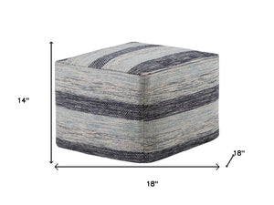 HomeRoots 18" Blue Cotton Pouf Ottoman - Modern Bohemian Accent for Comfort, Versatile Seating & Decor Use 638516