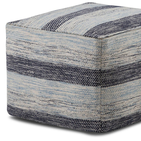HomeRoots 18" Blue Cotton Pouf Ottoman - Modern Bohemian Accent for Comfort, Versatile Seating & Decor Use 638516