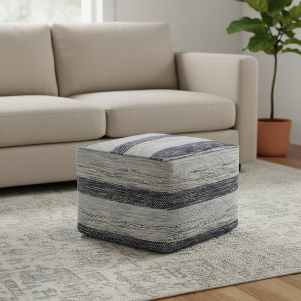 HomeRoots 18" Blue Cotton Pouf Ottoman - Modern Bohemian Accent for Comfort, Versatile Seating & Decor Use 638516