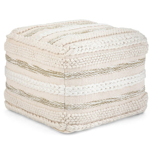 HomeRoots 18" Off White Cotton Pouf Ottoman - Versatile Accent, Cozy Footrest & Extra Seat for Modern Spaces 638517