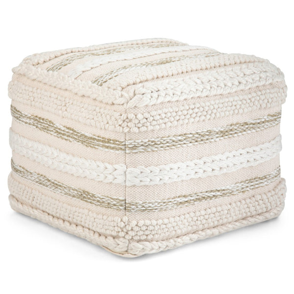 HomeRoots 18" Off White Cotton Pouf Ottoman - Versatile Accent, Cozy Footrest & Extra Seat for Modern Spaces 638517