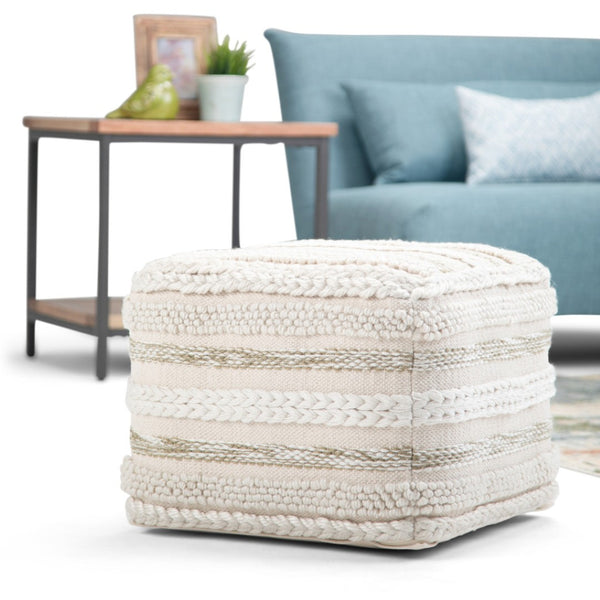 HomeRoots 18" Off White Cotton Pouf Ottoman - Versatile Accent, Cozy Footrest & Extra Seat for Modern Spaces 638517