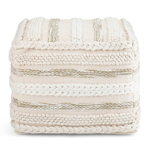 HomeRoots 18" Off White Cotton Pouf Ottoman - Versatile Accent, Cozy Footrest & Extra Seat for Modern Spaces 638517