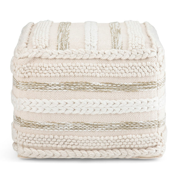 HomeRoots 18" Off White Cotton Pouf Ottoman - Versatile Accent, Cozy Footrest & Extra Seat for Modern Spaces 638517