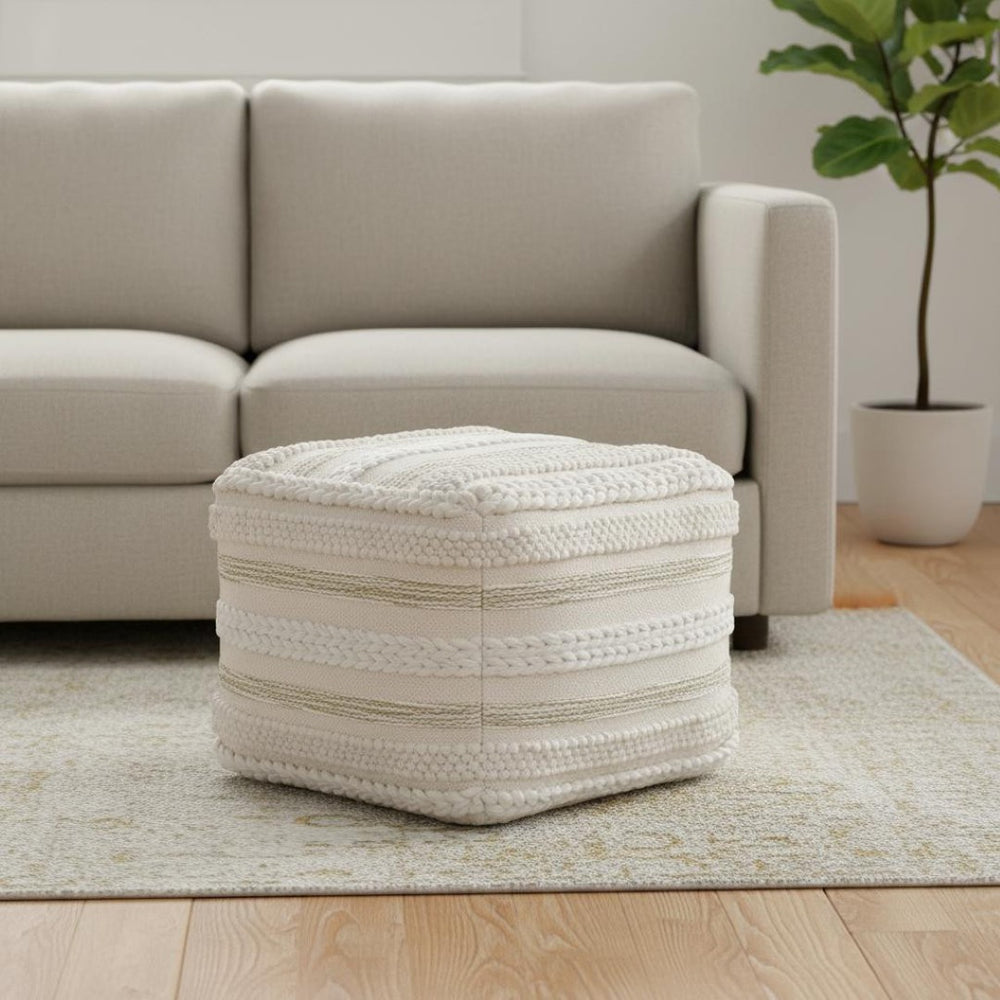 HomeRoots 18" Off White Cotton Pouf Ottoman - Versatile Accent, Cozy Footrest & Extra Seat for Modern Spaces 638517