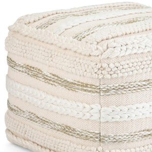 HomeRoots 18" Off White Cotton Pouf Ottoman - Versatile Accent, Cozy Footrest & Extra Seat for Modern Spaces 638517