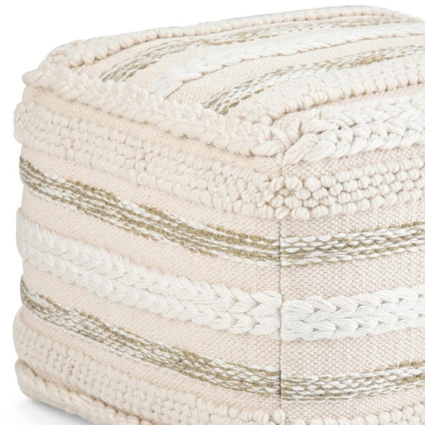 HomeRoots 18" Off White Cotton Pouf Ottoman - Versatile Accent, Cozy Footrest & Extra Seat for Modern Spaces 638517