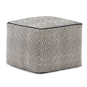 HomeRoots 18" Black Cotton Pouf Ottoman - Modern Bohemian Accent for Versatile Living Room Seating & Style 638518