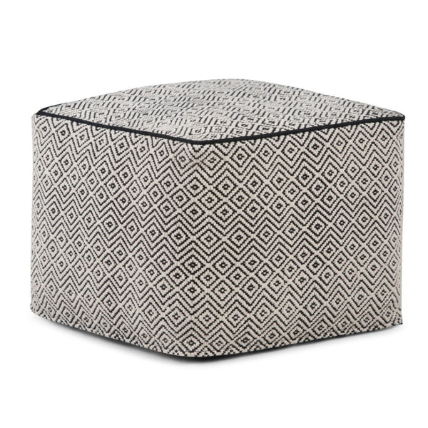 HomeRoots 18" Black Cotton Pouf Ottoman - Modern Bohemian Accent for Versatile Living Room Seating & Style 638518