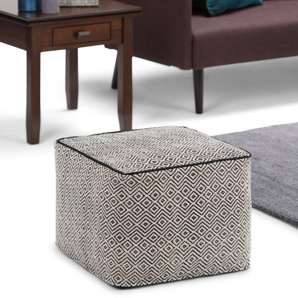 HomeRoots 18" Black Cotton Pouf Ottoman - Modern Bohemian Accent for Versatile Living Room Seating & Style 638518