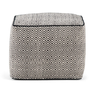 HomeRoots 18" Black Cotton Pouf Ottoman - Modern Bohemian Accent for Versatile Living Room Seating & Style 638518
