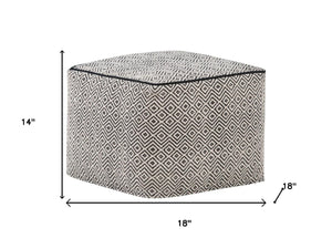 HomeRoots 18" Black Cotton Pouf Ottoman - Modern Bohemian Accent for Versatile Living Room Seating & Style 638518