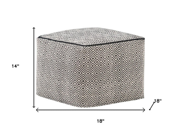 HomeRoots 18" Black Cotton Pouf Ottoman - Modern Bohemian Accent for Versatile Living Room Seating & Style 638518