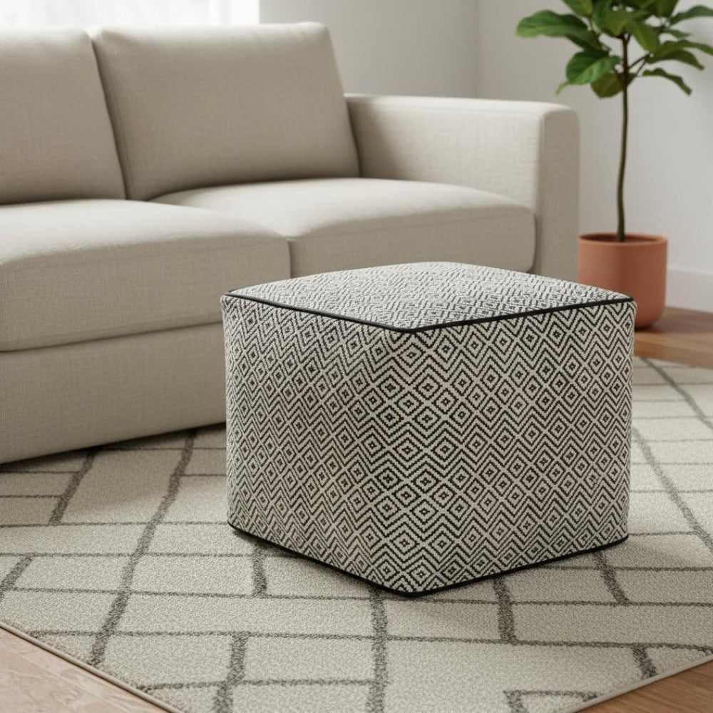 HomeRoots 18" Black Cotton Pouf Ottoman - Modern Bohemian Accent for Versatile Living Room Seating & Style 638518