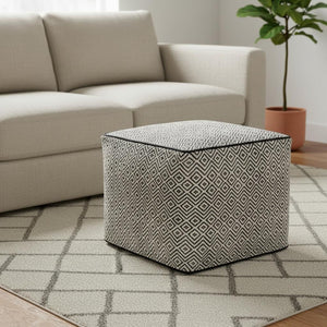 HomeRoots 18" Black Cotton Pouf Ottoman - Modern Bohemian Accent for Versatile Living Room Seating & Style 638518