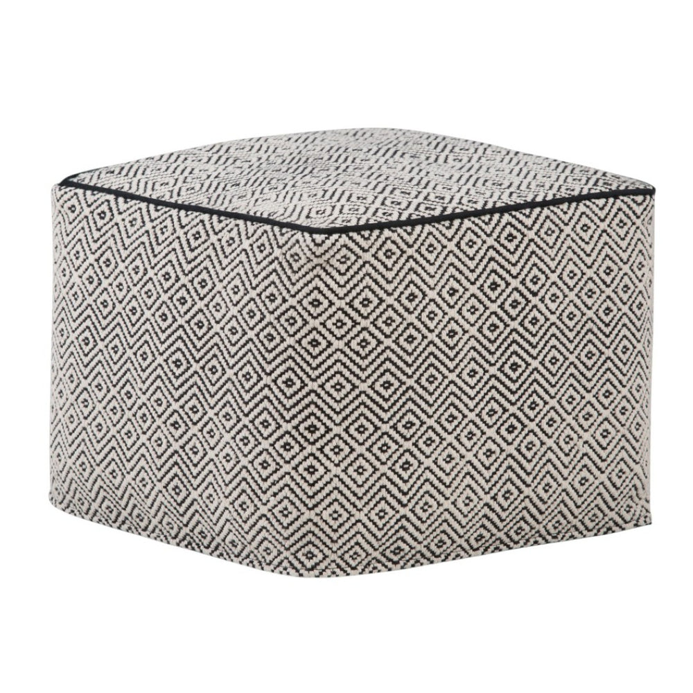 HomeRoots 18" Black Cotton Pouf Ottoman - Modern Bohemian Accent for Versatile Living Room Seating & Style 638518