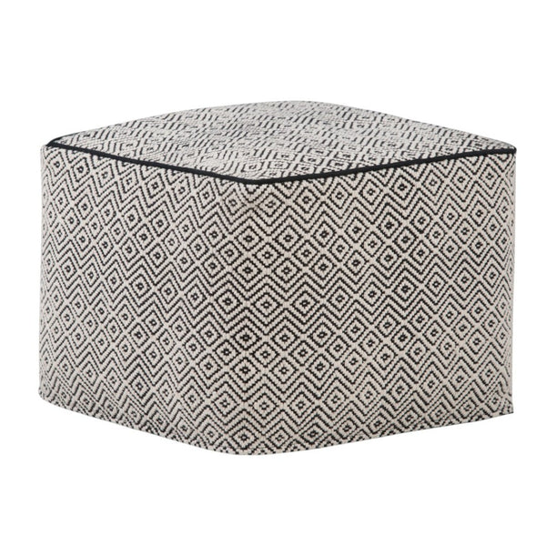 HomeRoots 18" Black Cotton Pouf Ottoman - Modern Bohemian Accent for Versatile Living Room Seating & Style 638518