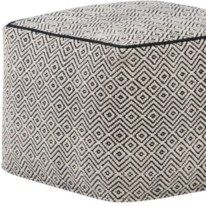 HomeRoots 18" Black Cotton Pouf Ottoman - Modern Bohemian Accent for Versatile Living Room Seating & Style 638518