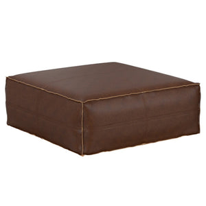 HomeRoots 36" Brown Faux Leather Pouf Ottoman - Versatile Modern Accent for Footrest, Extra Seating & Decor 638519