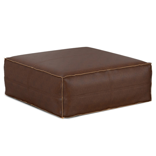 HomeRoots 36" Brown Faux Leather Pouf Ottoman - Versatile Modern Accent for Footrest, Extra Seating & Decor 638519