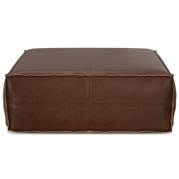 HomeRoots 36" Brown Faux Leather Pouf Ottoman - Versatile Modern Accent for Footrest, Extra Seating & Decor 638519