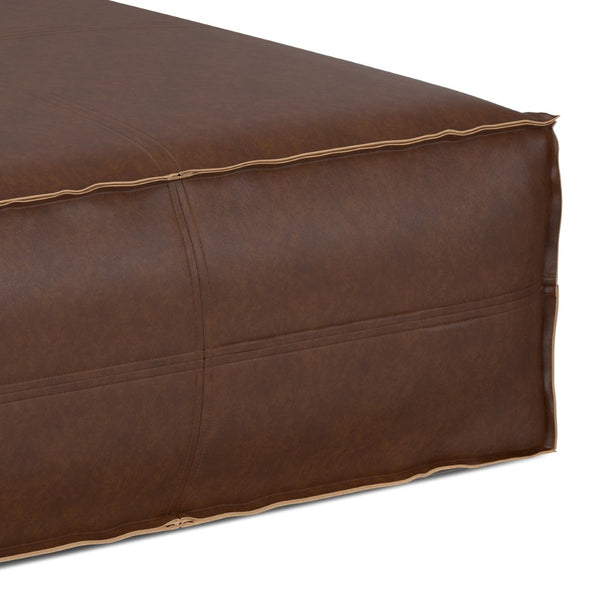 HomeRoots 36" Brown Faux Leather Pouf Ottoman - Versatile Modern Accent for Footrest, Extra Seating & Decor 638519