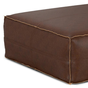 HomeRoots 36" Brown Faux Leather Pouf Ottoman - Versatile Modern Accent for Footrest, Extra Seating & Decor 638519