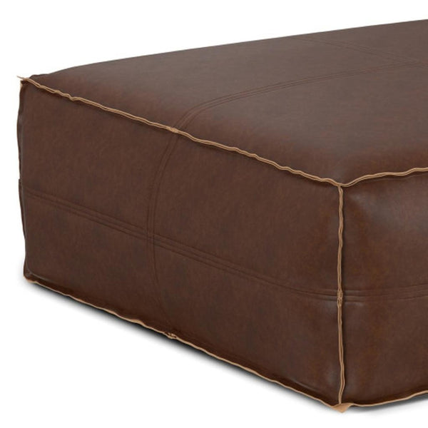 HomeRoots 36" Brown Faux Leather Pouf Ottoman - Versatile Modern Accent for Footrest, Extra Seating & Decor 638519