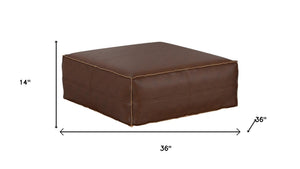 HomeRoots 36" Brown Faux Leather Pouf Ottoman - Versatile Modern Accent for Footrest, Extra Seating & Decor 638519