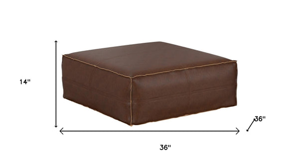HomeRoots 36" Brown Faux Leather Pouf Ottoman - Versatile Modern Accent for Footrest, Extra Seating & Decor 638519