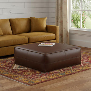 HomeRoots 36" Brown Faux Leather Pouf Ottoman - Versatile Modern Accent for Footrest, Extra Seating & Decor 638519