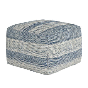 HomeRoots 18" Blue Cotton Pouf Ottoman - Versatile Footrest, Extra Seating & Modern Accent for Any Decor Style 638520