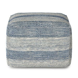 HomeRoots 18" Blue Cotton Pouf Ottoman - Versatile Footrest, Extra Seating & Modern Accent for Any Decor Style 638520