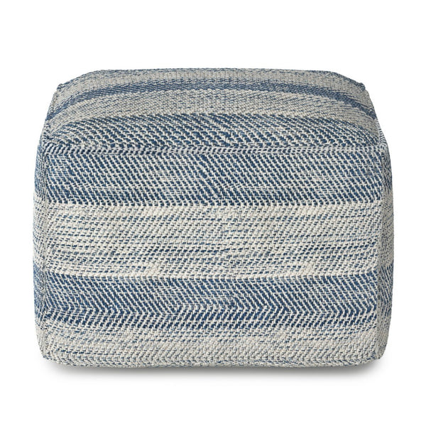 HomeRoots 18" Blue Cotton Pouf Ottoman - Versatile Footrest, Extra Seating & Modern Accent for Any Decor Style 638520