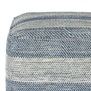 HomeRoots 18" Blue Cotton Pouf Ottoman - Versatile Footrest, Extra Seating & Modern Accent for Any Decor Style 638520