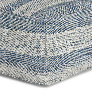 HomeRoots 18" Blue Cotton Pouf Ottoman - Versatile Footrest, Extra Seating & Modern Accent for Any Decor Style 638520