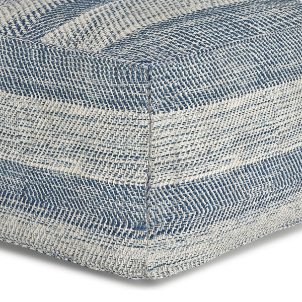 HomeRoots 18" Blue Cotton Pouf Ottoman - Versatile Footrest, Extra Seating & Modern Accent for Any Decor Style 638520