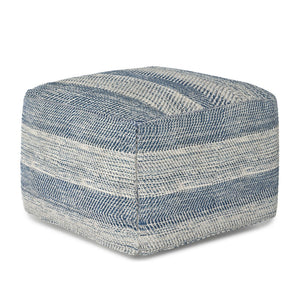 HomeRoots 18" Blue Cotton Pouf Ottoman - Versatile Footrest, Extra Seating & Modern Accent for Any Decor Style 638520