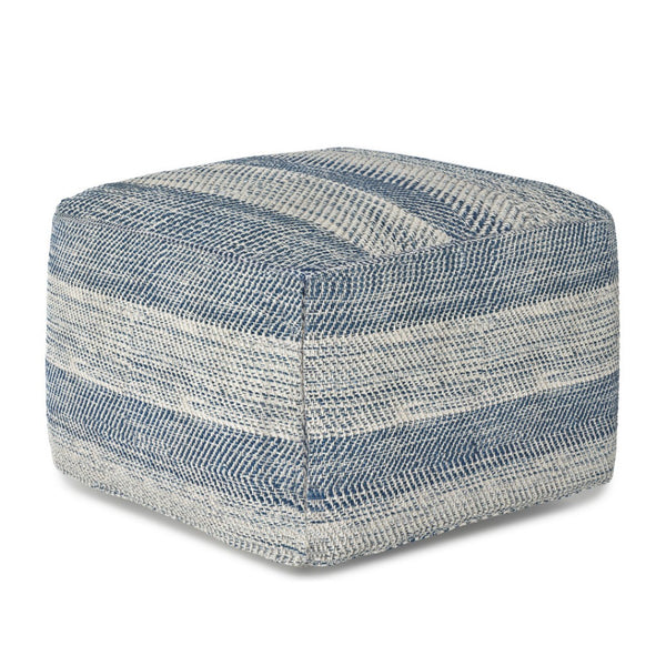 HomeRoots 18" Blue Cotton Pouf Ottoman - Versatile Footrest, Extra Seating & Modern Accent for Any Decor Style 638520