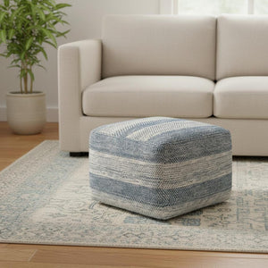 HomeRoots 18" Blue Cotton Pouf Ottoman - Versatile Footrest, Extra Seating & Modern Accent for Any Decor Style 638520