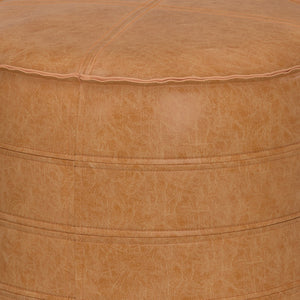 HomeRoots 20" Chic Brown Faux Leather Round Pouf Ottoman - Modern Bohemian Comfort for Any Room Decor Style 638521