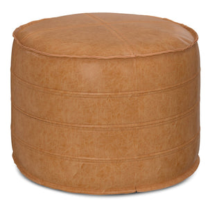 HomeRoots 20" Chic Brown Faux Leather Round Pouf Ottoman - Modern Bohemian Comfort for Any Room Decor Style 638521