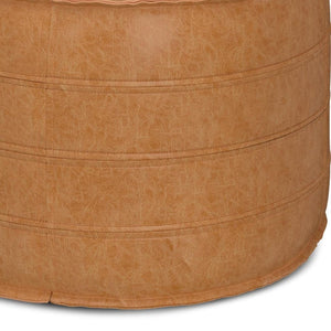 HomeRoots 20" Chic Brown Faux Leather Round Pouf Ottoman - Modern Bohemian Comfort for Any Room Decor Style 638521