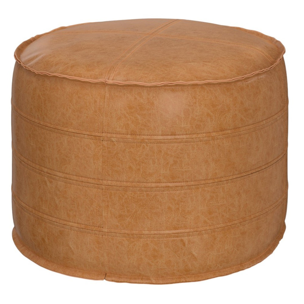 HomeRoots 20" Chic Brown Faux Leather Round Pouf Ottoman - Modern Bohemian Comfort for Any Room Decor Style 638521