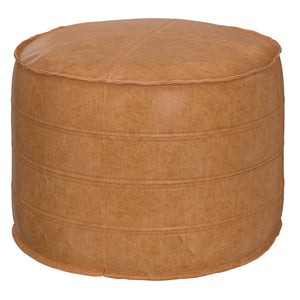 HomeRoots 20" Chic Brown Faux Leather Round Pouf Ottoman - Modern Bohemian Comfort for Any Room Decor Style 638521