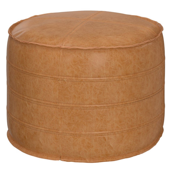 HomeRoots 20" Chic Brown Faux Leather Round Pouf Ottoman - Modern Bohemian Comfort for Any Room Decor Style 638521
